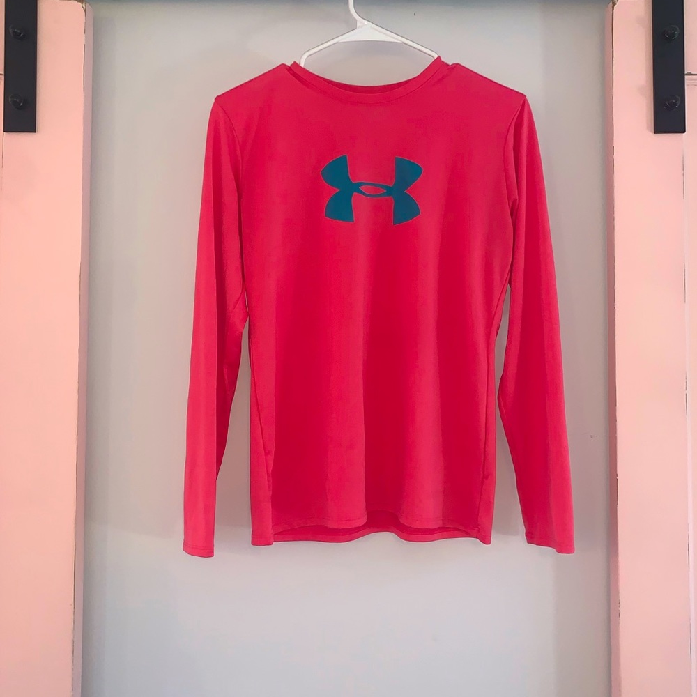 Under armor Pink Blue long sleeve - Youth Extra Large - woman’s small medium